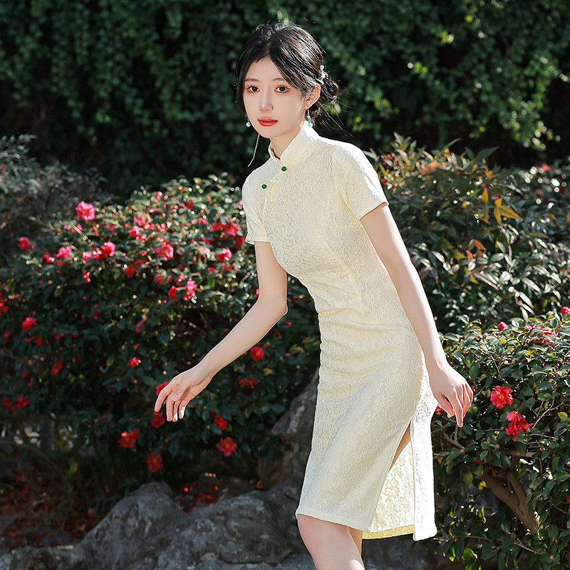 改良蕾丝旗袍2022年新款收腰晚礼服 闺小蜜旗袍