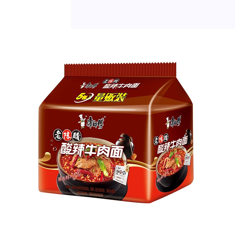 康师傅老陈醋酸辣牛肉面经典系列即食方便面111g*5袋五连包煮泡面-图3