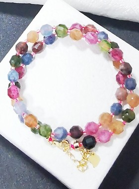 小众碧玺六边形多层水晶原石手串