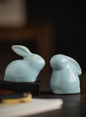 晟初汝窑生肖兔子摆件