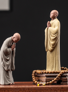 晟初紫砂小和尚禅意摆件