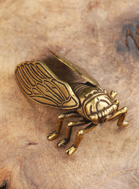 实心纯铜知了收藏黄铜蝉铜镇尺铜镇纸书房摆件一鸣惊人