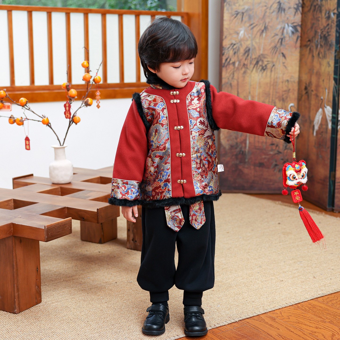 男童拜年服两件套新中式加厚衣服2026新款冬季男童加绒裤子过年装,淘宝优惠券,粉丝福利购,淘宝优惠卷