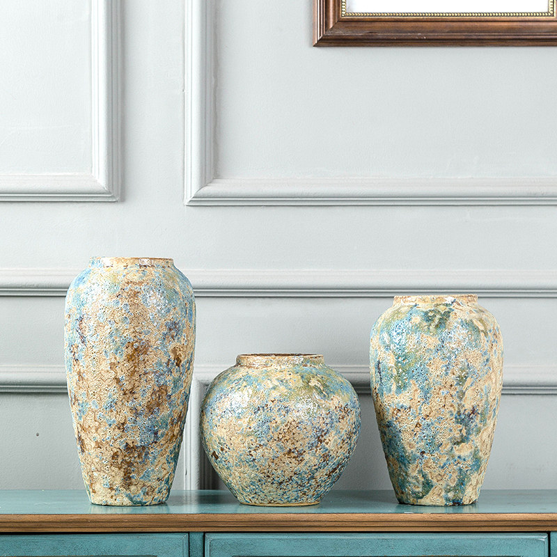 景德镇复古花瓶手工粗陶插花干花仿真花盆客厅卧室电视柜桌面摆件,淘宝优惠券,粉丝福利购,淘宝优惠卷