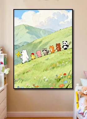 萌宠郊游可爱治愈挂画春日小清新奶油风客餐厅卧室儿童房装饰摆画