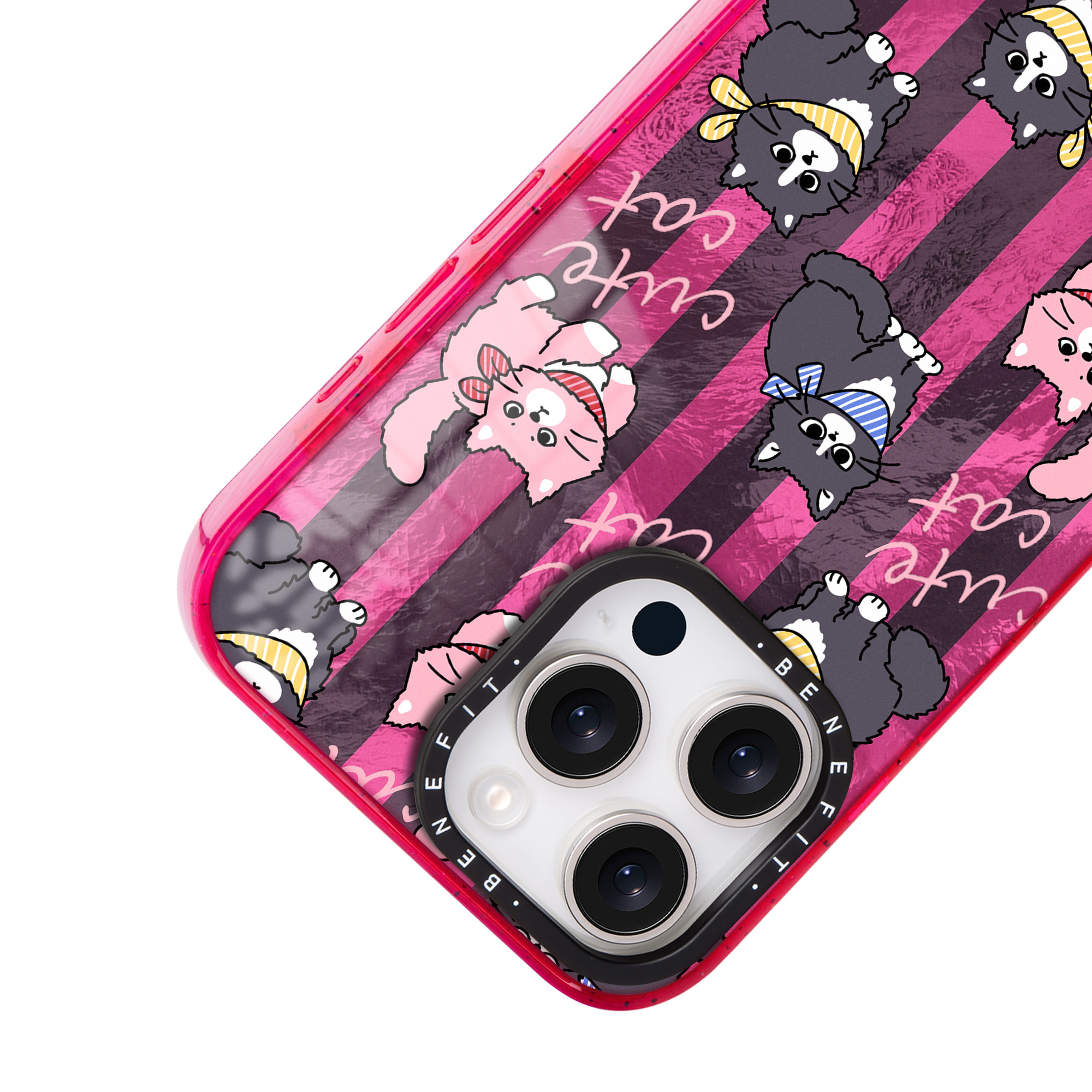 benefit玫红条纹可爱猫猫17适用于iphone16promax苹果15PRO晶盾磁吸手机壳13新款14套12冰川纹防摔彩色边框,淘宝优惠券,粉丝福利购,淘宝优惠卷