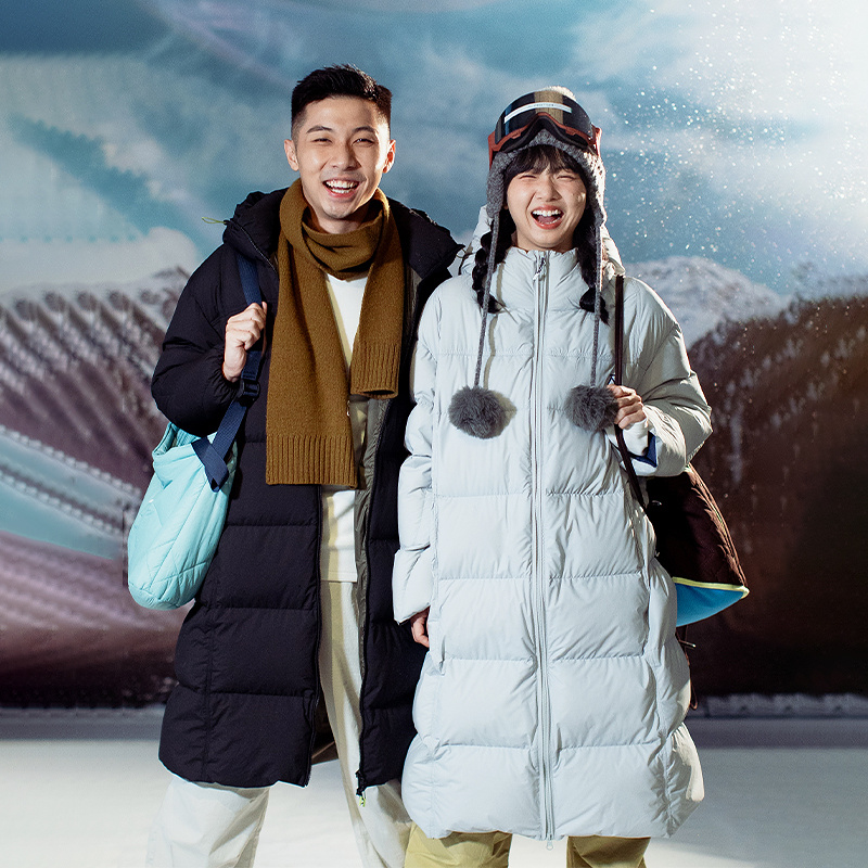 ACMEITEM爱棵米 户外亲子防泼水长款羽绒服90绒扩版羽绒衣男女 - 图0
