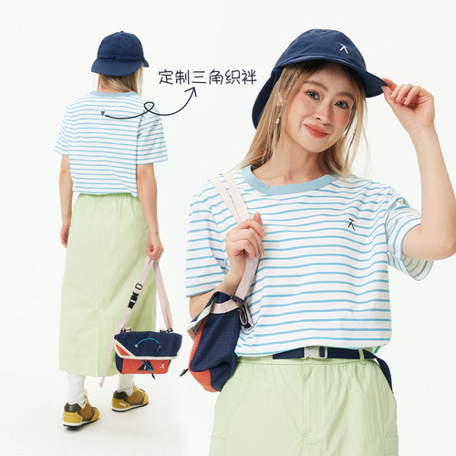 ACMEITEM爱棵米 户外速干轻量彩虹条纹短袖T恤合体运动上衣男女 - 图1