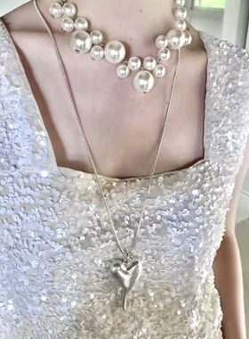 抽拉爱心项链长款轻奢个性高级感