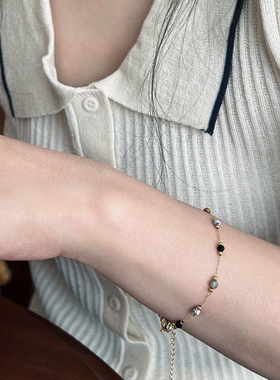 法式黑玛瑙项链手链极简轻奢饰品