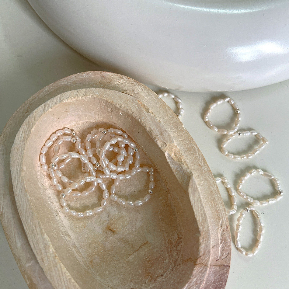 Pearl ring sterling silver beads stacked for light luxury and high-end feel
