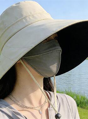 大帽檐黑胶防晒帽女新款夏季遮阳渔夫帽子防紫外线防风太阳帽