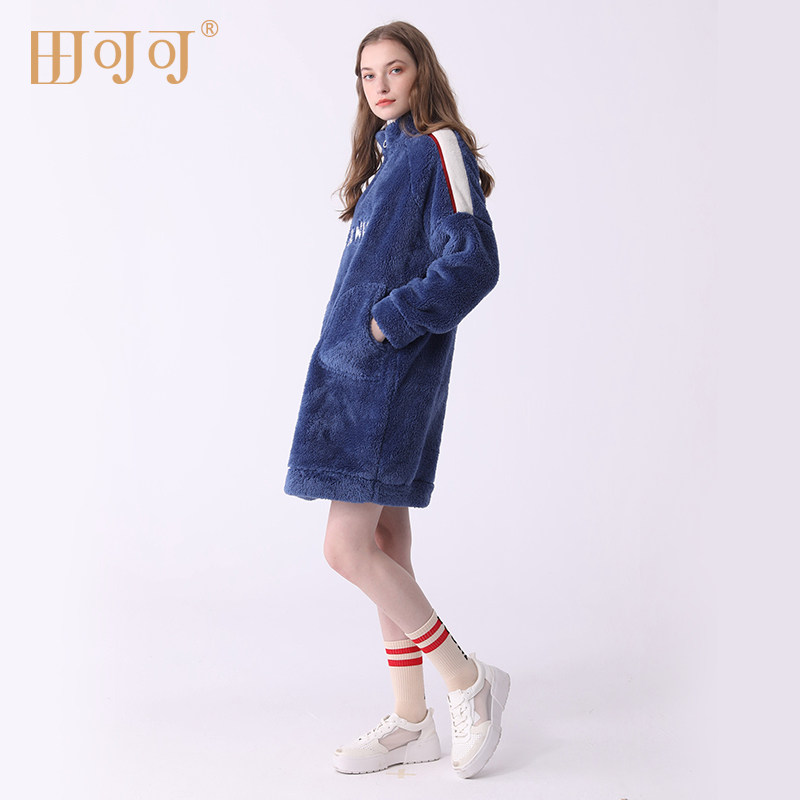 女士新款北极绒连体休闲可外穿睡裙 田可可睡衣/家居服套装