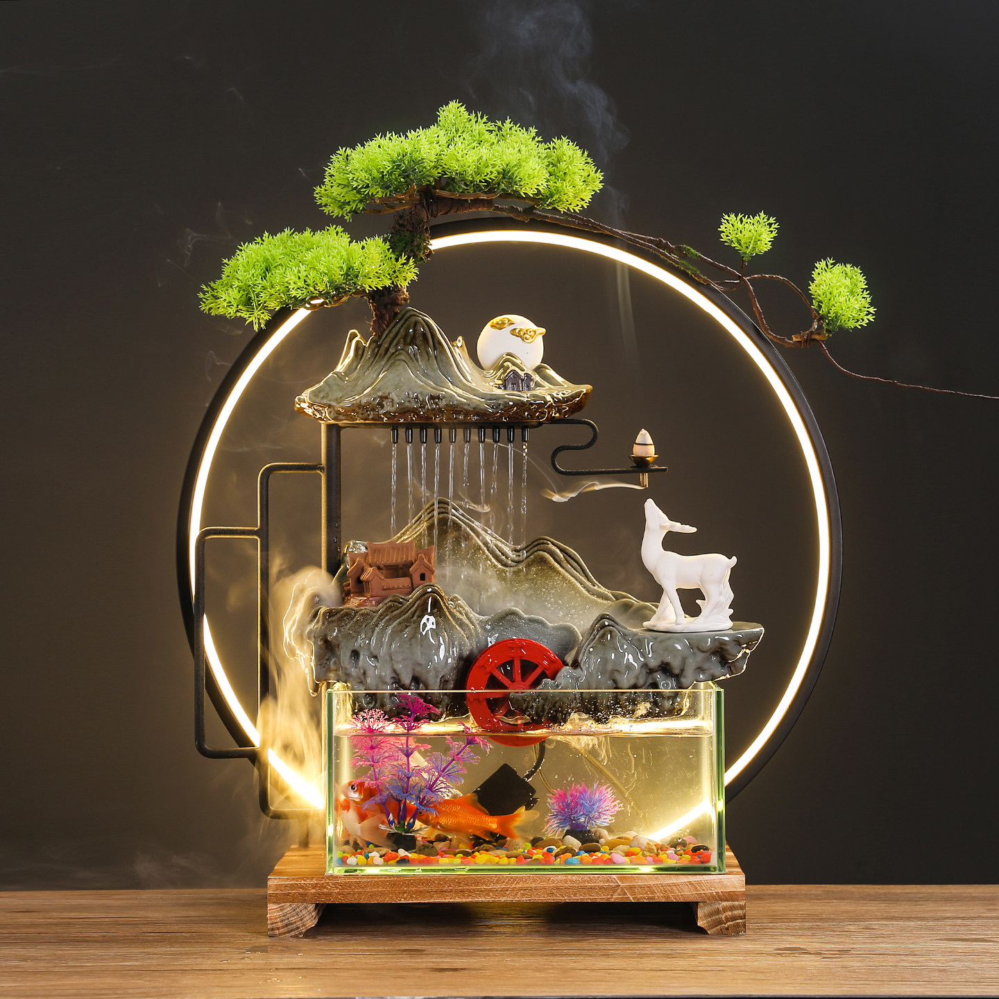 招财家居流水循环玻璃鱼缸客厅电视柜装饰风水轮摆件乔迁新居礼品,淘宝优惠券,粉丝福利购,淘宝优惠卷