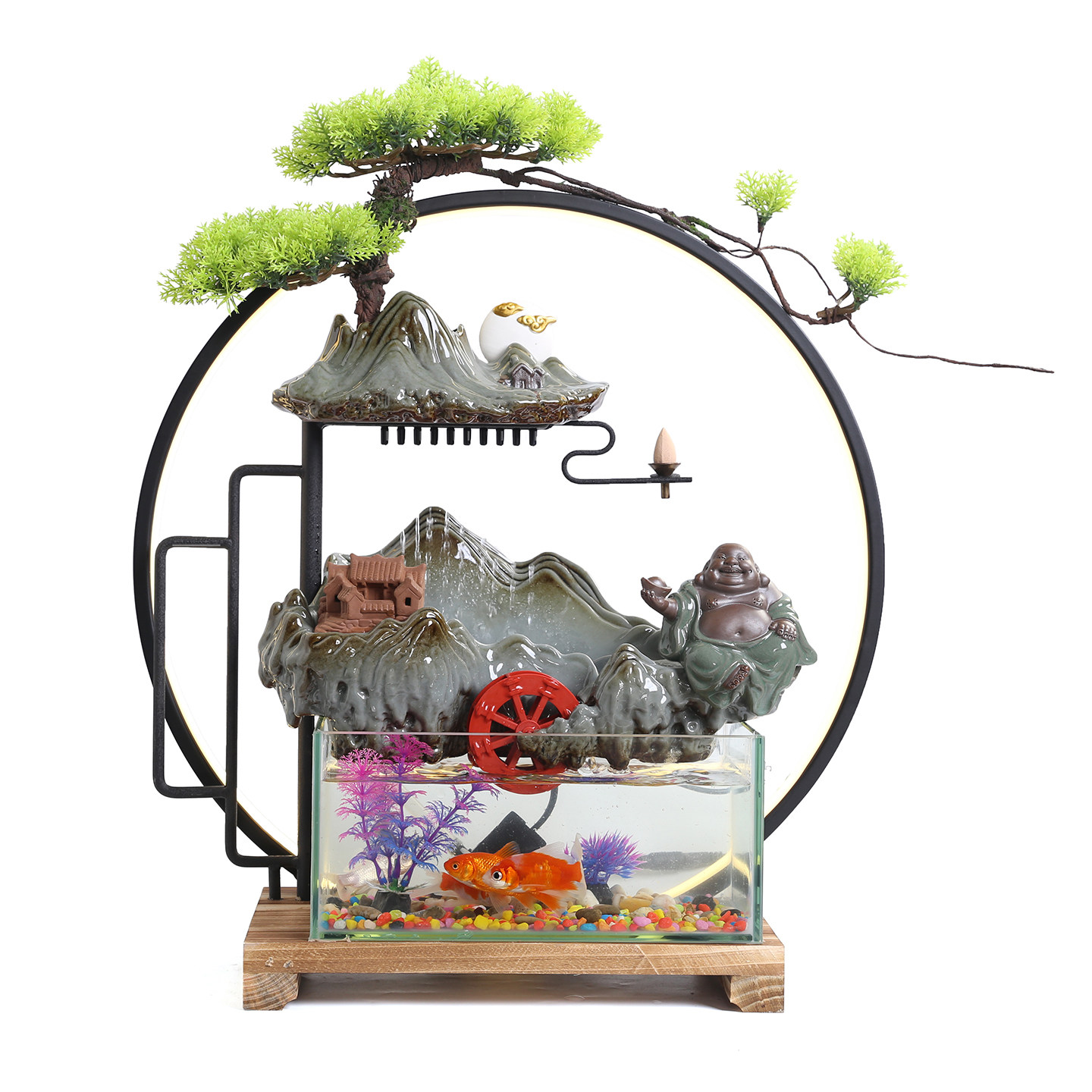 招财家居流水循环玻璃鱼缸客厅电视柜装饰风水轮摆件乔迁新居礼品,淘宝优惠券,粉丝福利购,淘宝优惠卷