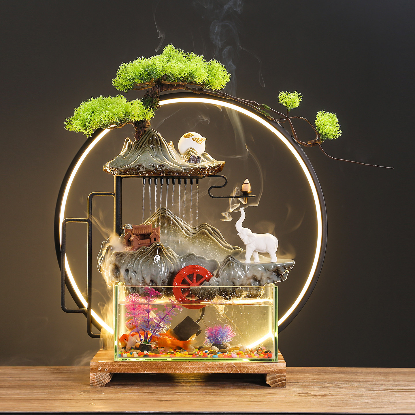 招财家居流水循环玻璃鱼缸客厅电视柜装饰风水轮摆件乔迁新居礼品,淘宝优惠券,粉丝福利购,淘宝优惠卷