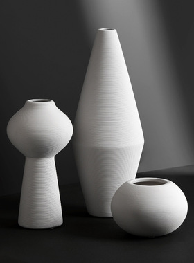 白色素胚陶瓷花瓶北欧轻奢高级细长小口艺术干花插花客厅软装摆件