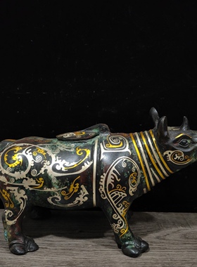 古青铜器错金银盛酒器酒樽犀牛尊摆件博物馆古玩收藏定制