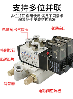 亚德客电磁气动阀 4v210一08 220v控制器气阀换向阀电子阀线圈24v