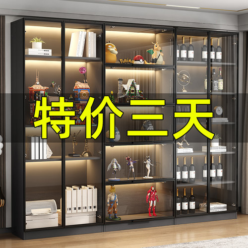 定制手办柜带玻璃门整墙防尘书架轻奢乐高模型展示陈列家用客厅柜 - 图0