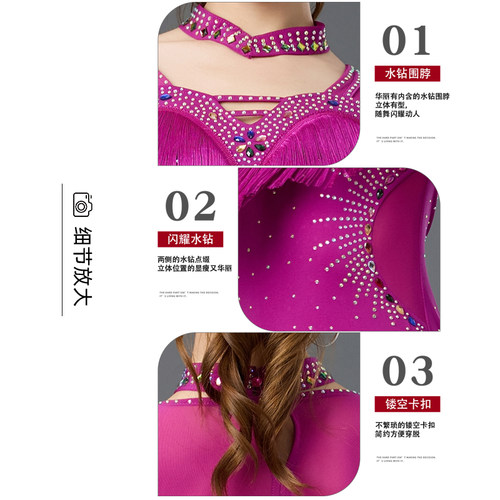 拉丁舞裙女新款国标舞恰恰舞专业比赛连衣裙团体花服流苏裙表演服 - 图0
