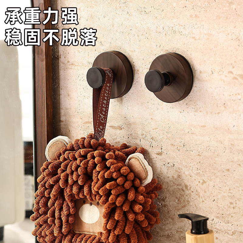 胡桃木纹吸盘旋钮挂钩门后浴室厨房壁挂式置物架免打孔挂衣钩挂架 - 图3