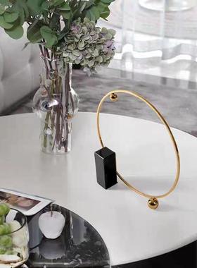 新中式金属几何铁艺摆件客厅样板间售楼部茶几玄关酒店家居装饰品