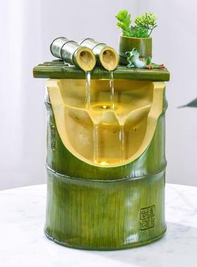 竹子喷泉流水摆件循环水客厅办公桌面招财风水轮装饰开店开业礼品