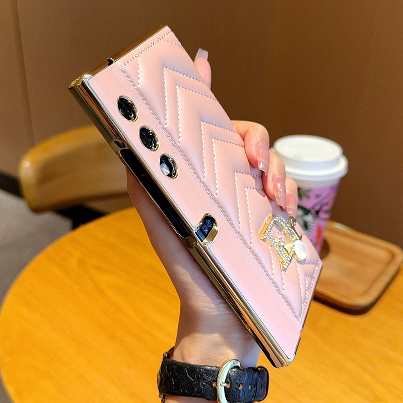 适用于荣耀VPurse手机壳DR皮革V纹电镀金色V Purse折叠屏手机套网红女款奢华简约超薄全包防摔保护套,淘宝优惠券,粉丝福利购,淘宝优惠卷