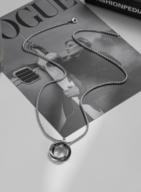 Three ring pendant titanium steel necklace trendy accessory