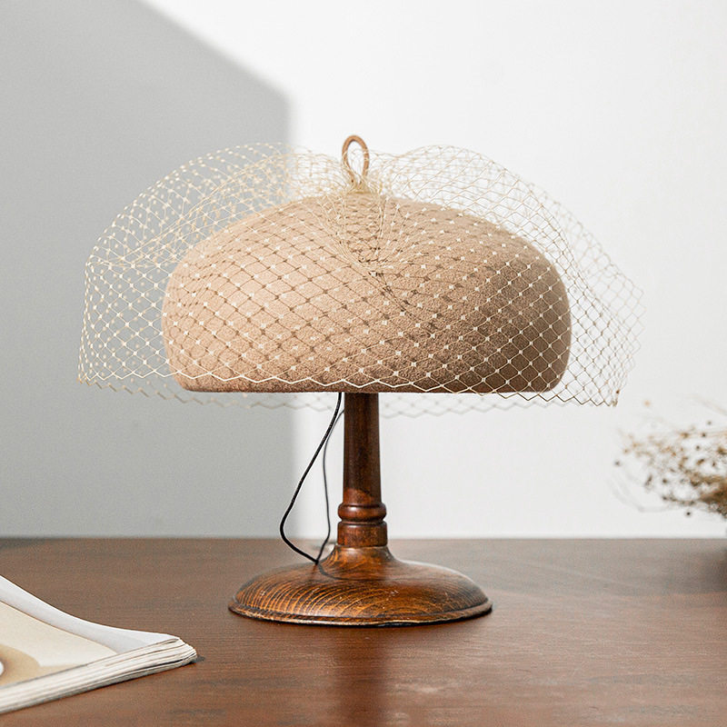 2025新款贝雷帽女秋冬保暖纯色优雅百搭帽子网纱装饰,淘宝优惠券,粉丝福利购,淘宝优惠卷