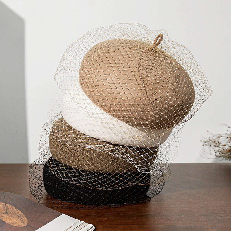 2025新款贝雷帽女秋冬保暖纯色优雅百搭帽子网纱装饰,淘宝优惠券,粉丝福利购,淘宝优惠卷