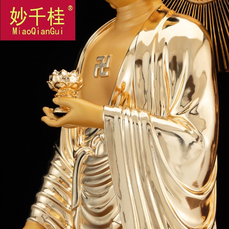 妙千桂纯铜鎏金至西方三圣神佛像 妙千桂摆件