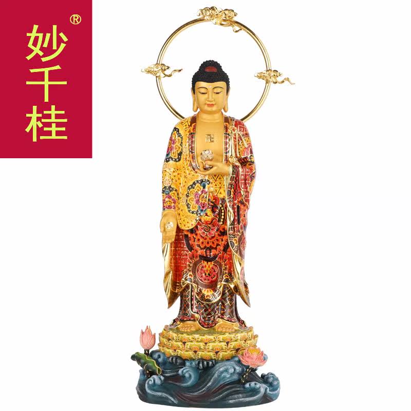 台湾纯铜彩绘开光站像大势至佛像 妙千桂摆件