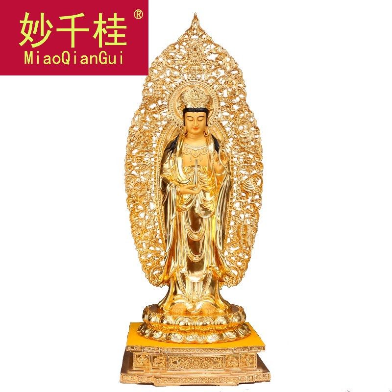 妙千桂纯铜贴金佛像西方三圣铜像 妙千桂摆件