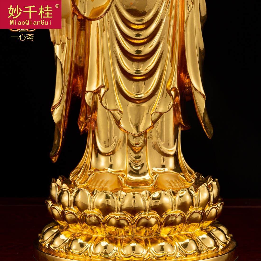 妙千桂西方三圣铜像台湾纯铜贴佛像 妙千桂摆件