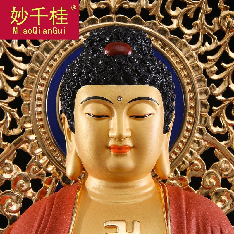 台湾纯铜彩绘观音佛像西方三圣铜像 妙千桂摆件