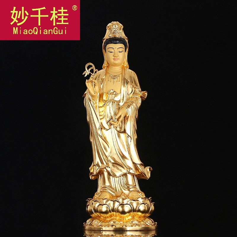 纯铜贴金西方三圣铜雕阿弥陀佛佛像 妙千桂摆件