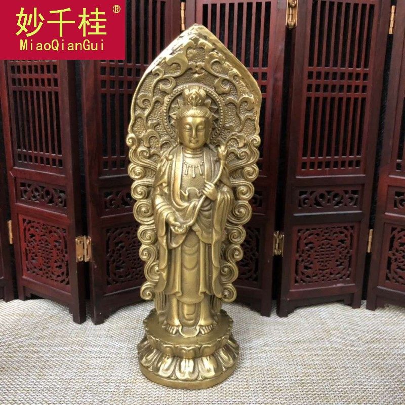 纯铜开光西方三圣一套大势至摆件 妙千桂摆件