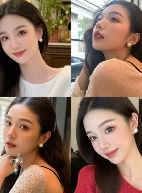 S999纯银天然深海母贝珍珠耳钉女