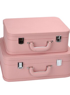 欧式甜美a粉色皮质手提箱样板房衣帽间收纳箱儿童房女孩房装饰箱