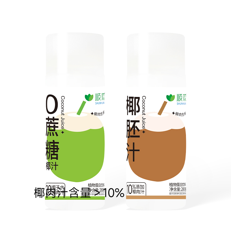 順歡椰胚汁0蔗糖椰汁280g*6瓶整箱椰子水椰奶植物蛋白飲生椰拿鐵_順歡旗艦店_咖啡/麥片/沖飲