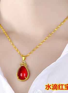 2024沙金项链女款久不掉色宝石黄金色吊坠真金项链女士送妈妈礼物