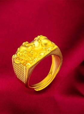 2025新款越南沙金男士霸气大貔貅戒指男款沙金开口戒指貔貅戒指