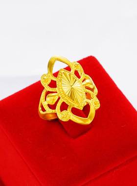 仿真黄金戒指女欧币越南沙金活口可调节大花戒子食指环饰品不掉色