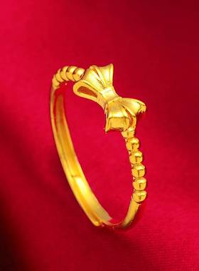 金店同款黄铜镀金指环越南沙金手饰开口蝴蝶结戒指女久不掉色