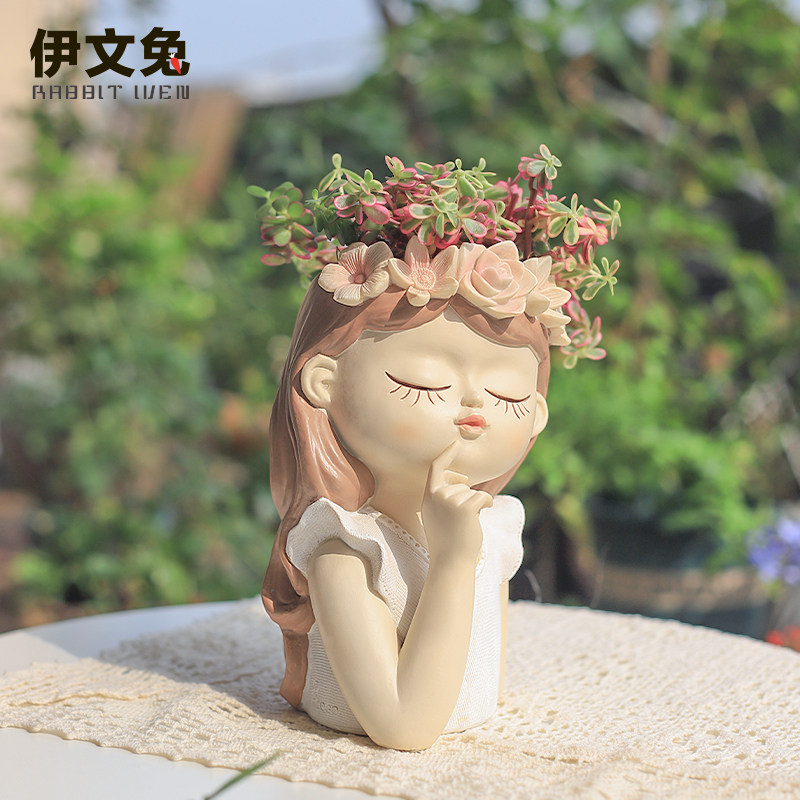 创意人物头像仙女花盆多肉盆栽摆件花园阳台微景观造景装饰盆器