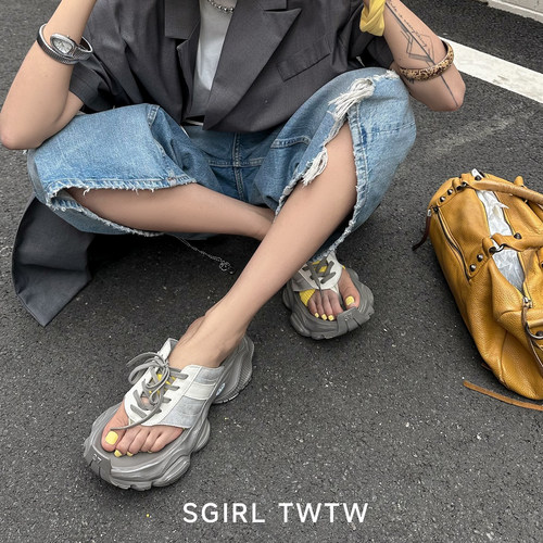 SGIRL TWTW时尚潮流运动休闲人字拖鞋女系带舒适设计感老爹凉拖鞋 - 图2