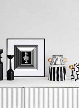 简约现代高级感黑白条纹抽象摆件家居客厅酒柜电视柜轻奢软装饰品