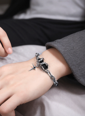 钛钢蓝色森林缠绕高级项链手链男